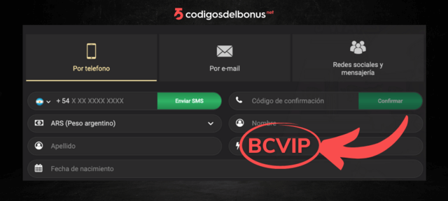código de registro bono de bienvenida VIP 1xSlots